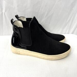 Fly London Chelsea Boots Womens Size 8 Black Ankle 38 Bootie Slip On